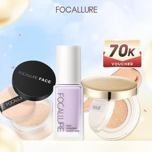 【 Voucher 70K  FOCALLURE Combo 3 Món Trang Điểm Nền Phù Hợp Trang Điểm Hằng Ngày Kem Lót Hỗ Trợ Làm Đều Màu Da + Phấn Nước Cushion Hỗ Trợ Che Phủ + Phấn Phủ Dạng Bột