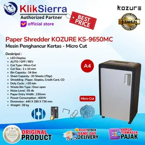KOZURE PAPER SHREDDER SILENT KS-9650MC KS9650MC KS9650 KS-9650 Micro Cut 2x12mm 22 Sheets 38 Liter - Mesin Penghancur Kertas Dokumen CD CC Kartu Kredit Staples KS-9600C KS9600C KS9600 KS-9600 Cross Cut - Garansi Resmi