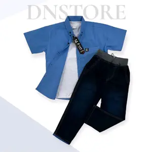 Setelan Kemeja Anak Laki laki Lengan Pendek Celana Jeans Tebal Nyaman dipakai 3-10 Tahun