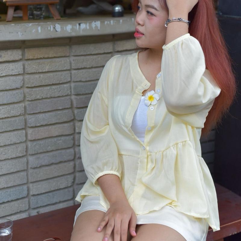 (KÈM ỐNG) Áo Babydoll tay dài bồng dễ thương chất tơ vân mây bigsize 90Kg