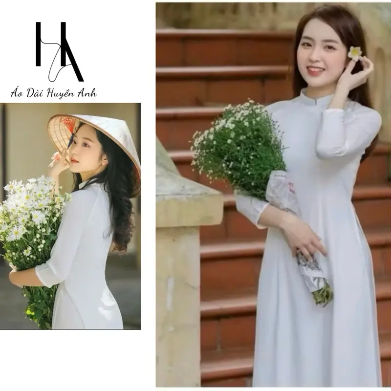 [TAY LỠ]Áo trắng, áo dài trắng trơn lụa Mỹ tay lỡ áo dài học sinh 2 tà, màu trắng kem,trắng tinh,xanh - Áo dài Huyền Anh