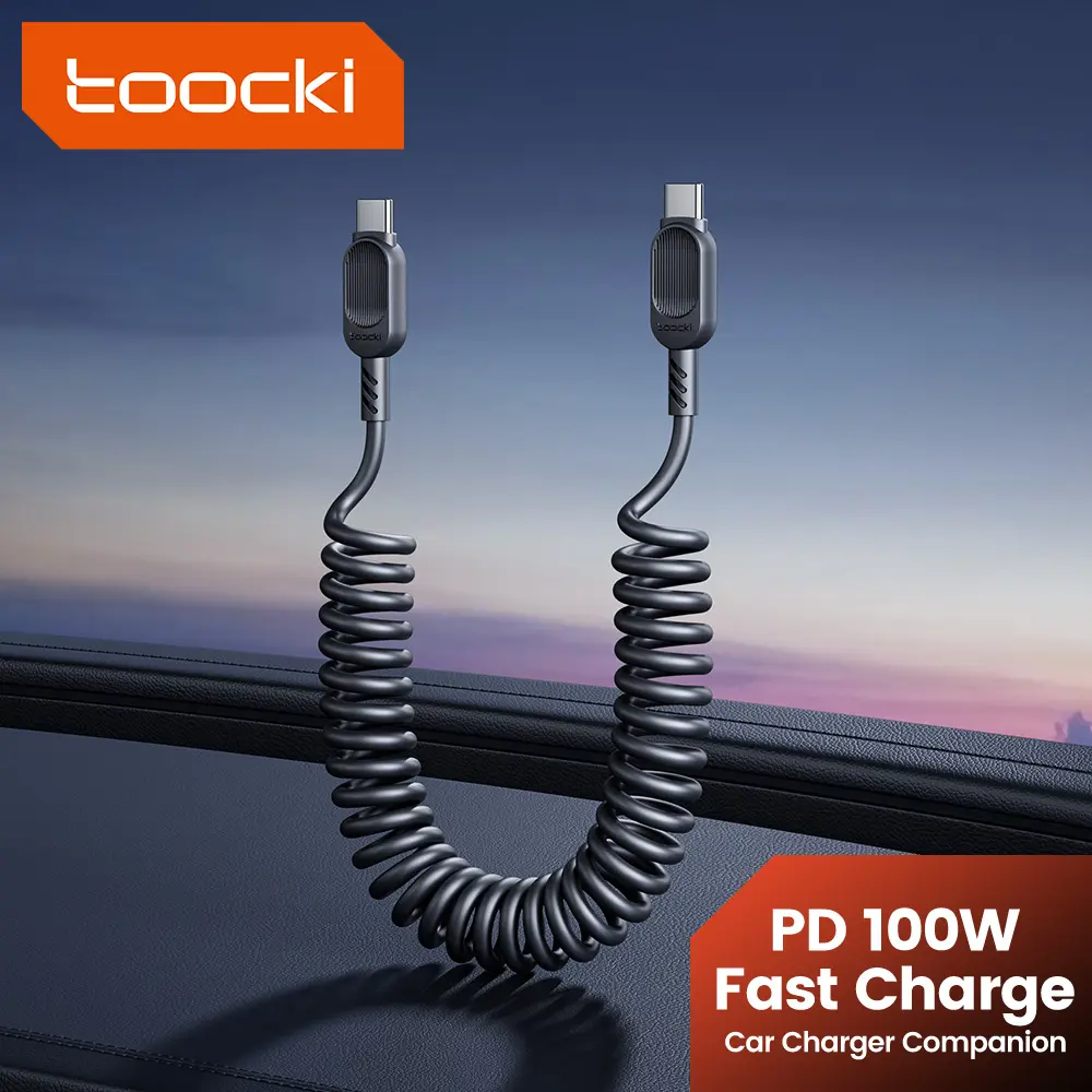 Toocki PD100W Type C To Type C Spring Fast Charging Cable 6A USB A To Type C Fast Data Line A-L 20W C-L Car Charger Wire 1.8m