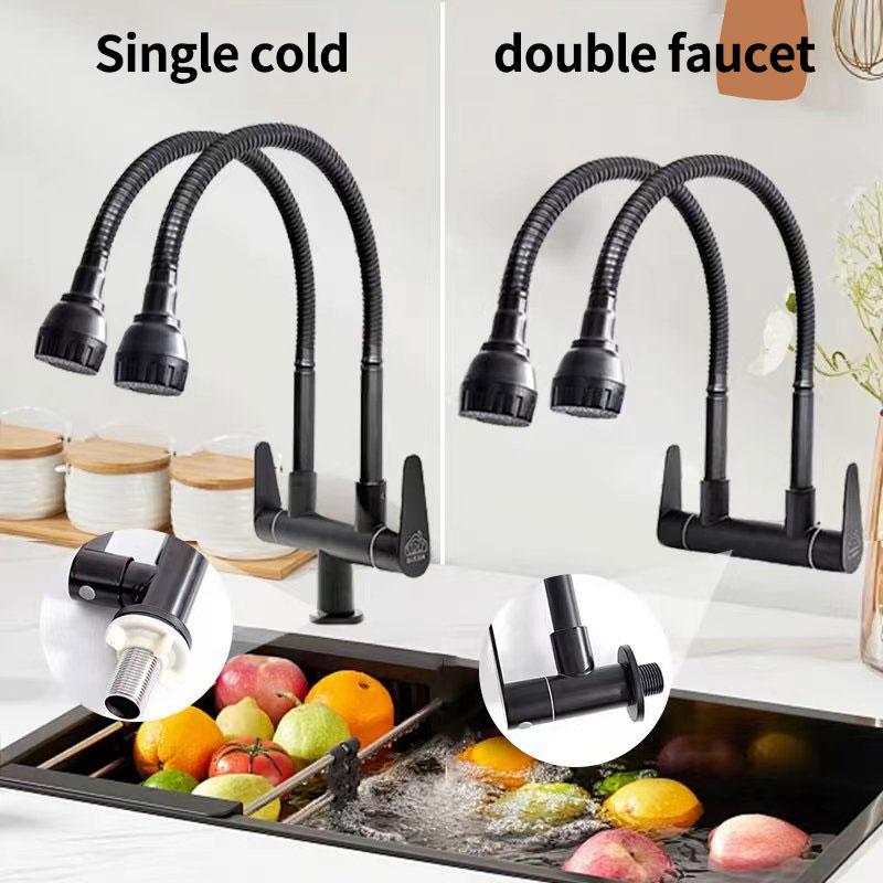 Black SUS304 Kitchen Sink Faucet Double Tap 360° Rotating Sink - TikTok ...
