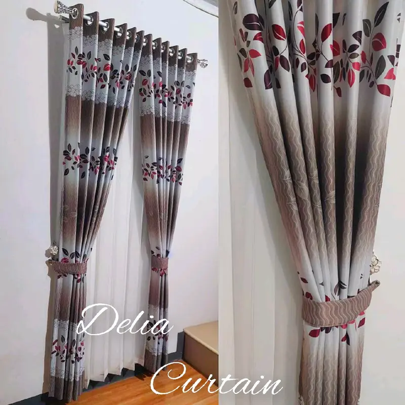 Gorden Pintu Kamar Aesthetic Murah Blackout Import Printing Hijau Coklat Biru Tali Kain Curtain 4