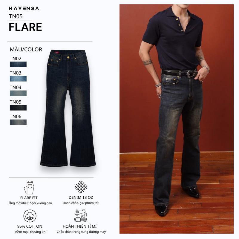 [TN] QUẦN JEAN FORM FLARE ỐNG LOE NHẸ, CHẤT LIỆU DENIM 98% COTTON, 2% SPANDEX CO DÃN