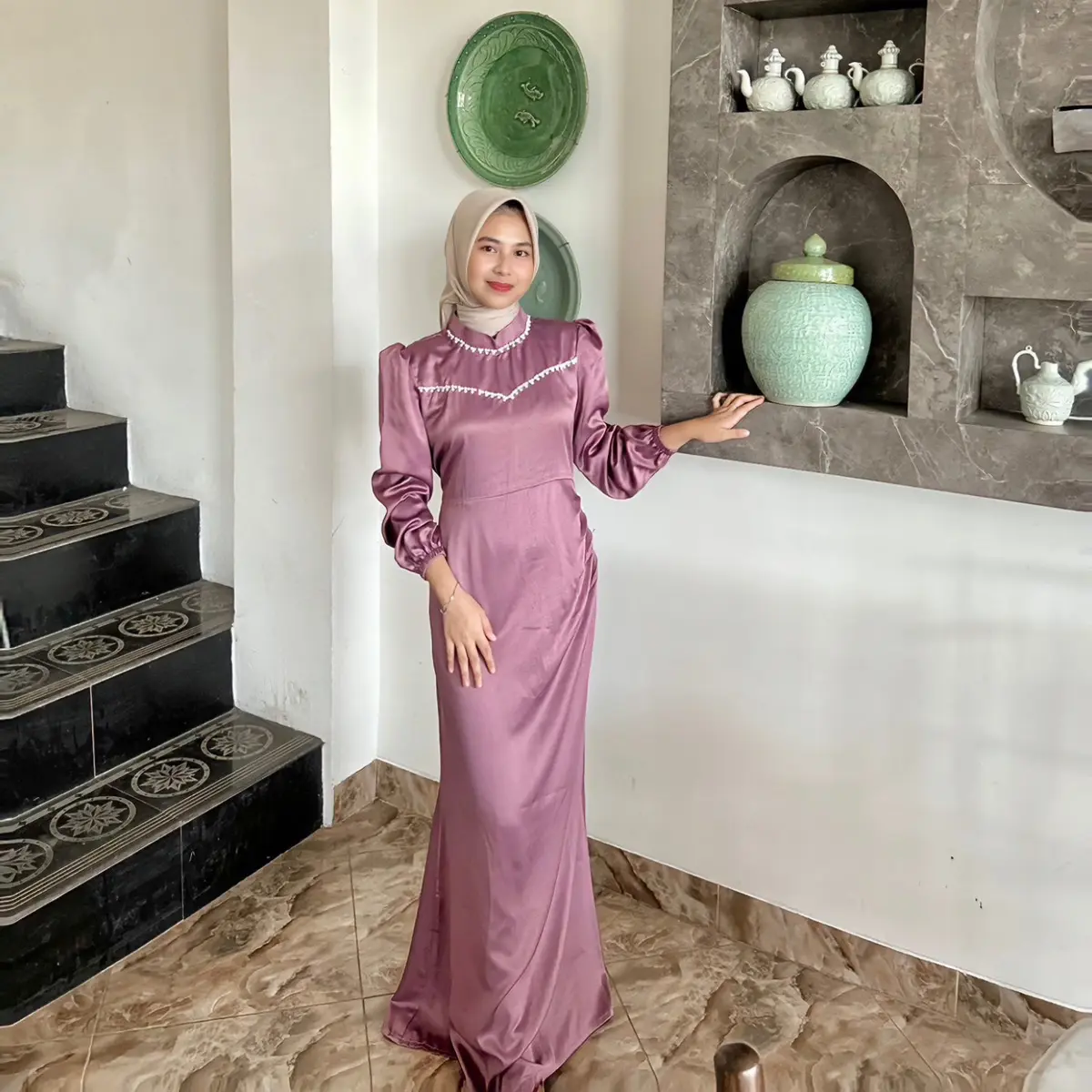 Aurora dress kondangan bridesmaid viral satin silk mermaid/baju pesta simple maxi wanita remaja dewasa muslimah