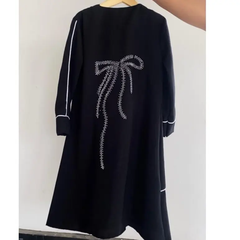 Abaya Anak List Pita Jetblack Kiara 4-12 Tahun -  Gamis Muslim Hitam Jetblack anak perempuan Variasi Putih Dress Tanggung 5