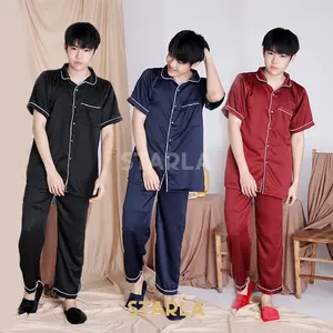 Setelan Piyama Satin Pria Lengan Pendek Celana Panjang Hermas Starla - Dewasa Setelan Piyama Satin Pria Lengan Pendek Celana Panjang Hermas Starla - Dewasa