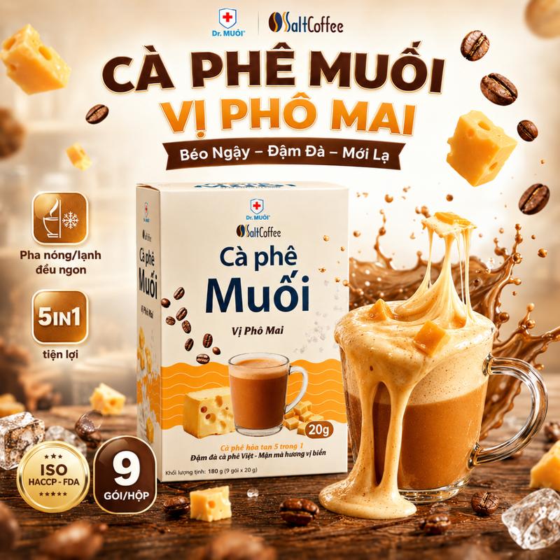 Cà Phê Muối Vị Phô Mai SaltCoffee 5in1 – Cà Phê Hòa Tan Béo Thơm Đậm Vị Hộp 9…