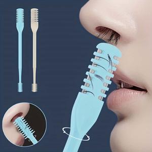 収納ボックス付き両面ナイフ式鼻毛スクレーパー2個セット、携帯用ノーズヘア除去カミソリキット、洗える360度回転式鼻毛トリマー（男女兼用）