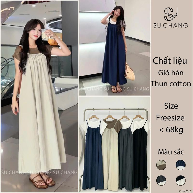 Set Yếm Nữ Dáng Dài 2 Dây Kèm Áo Thun Su Chang S718 Thời Trang Nữ