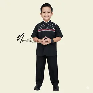 Setelan Baju Koko Anak Bordir Bahan Katun Premium - Koko Hitam