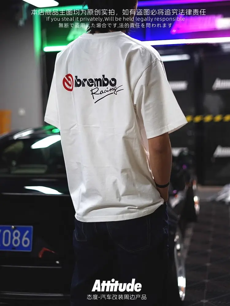 ATTITUDE modified car JDM style suitable for Brembo brake pure cotton short sleeved T-shirt