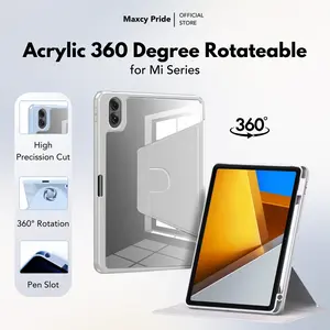 Acrylic Rotate Casing 360 Compatible For Red mi Pad 2 / Pro 12.1" / mi Pad SE 11 Inch / 10.61 Mi Pad 6 /6s PRO 12.4"/ MI Pad SE 8.7" / Poco pad pro 12.1" Smart Case Magnetic With Slot Pen Rotating Case Clear Protective Case