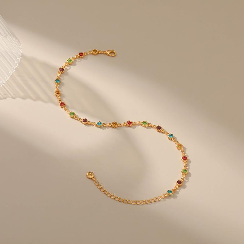 Product Introduction of Octagonal Edge Covered Color Zircon Anklet Ethnic Style Foot Ornaments 5