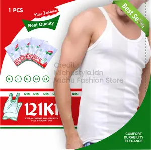 (1 PCS ) Oblong/ Singlet Pria Dewasa/ Kaos Dalam Pria Dewasa 121K1/ RIKI M L XL 3L 4L Murah Warna PUTIH