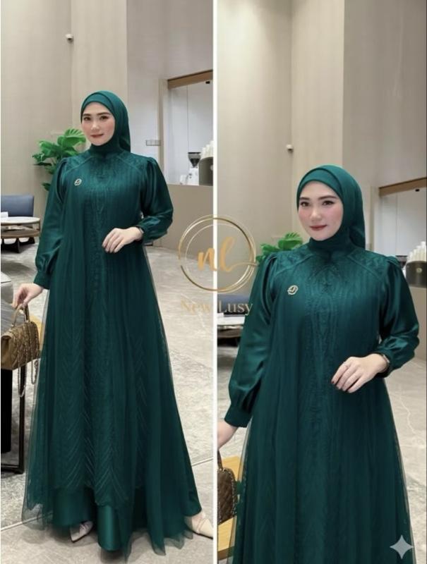 LEYA Dress Gamis Terbaru velvet Mix Brukat Tille Gamis Pesta Kondangan Elegant Gamis Muslimah Lebaran Terbaru 2026 Formal Mewah Satin Zipper Kancing Casual Wanita Dewasa