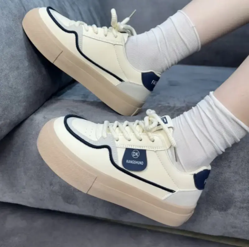 Giày Thể Thao Cho Nữ, Màu Trơn Phong Cách Thường Ngày Trong Khuôn Viên Trường, Đế Dày, Giày Trắng Sneaker Shoes Nhung Cổ Cao Kim Tuyến 4