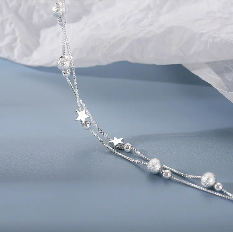 【hộp quà miễn phí】ARTPHRO Vòng Tay Ngôi Sao Hai Lớp, Dành Cho Nữ, Cá Tính Và Đơn Giản 16cm (6,2trong) + 4cm（1.5trong) chuỗi mở rộng 6