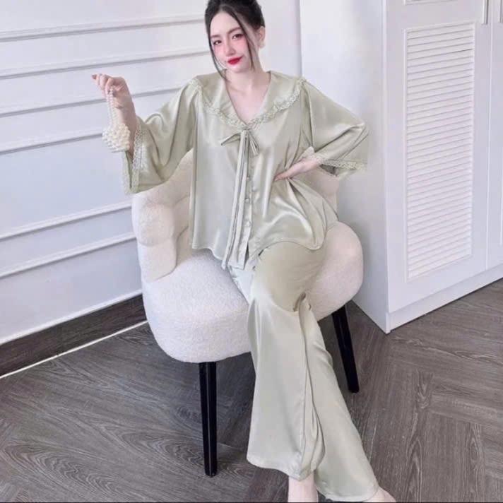 [SALE XÃ KHO] pijama lụa latin màu trơn cho nữ 40-60kg 3