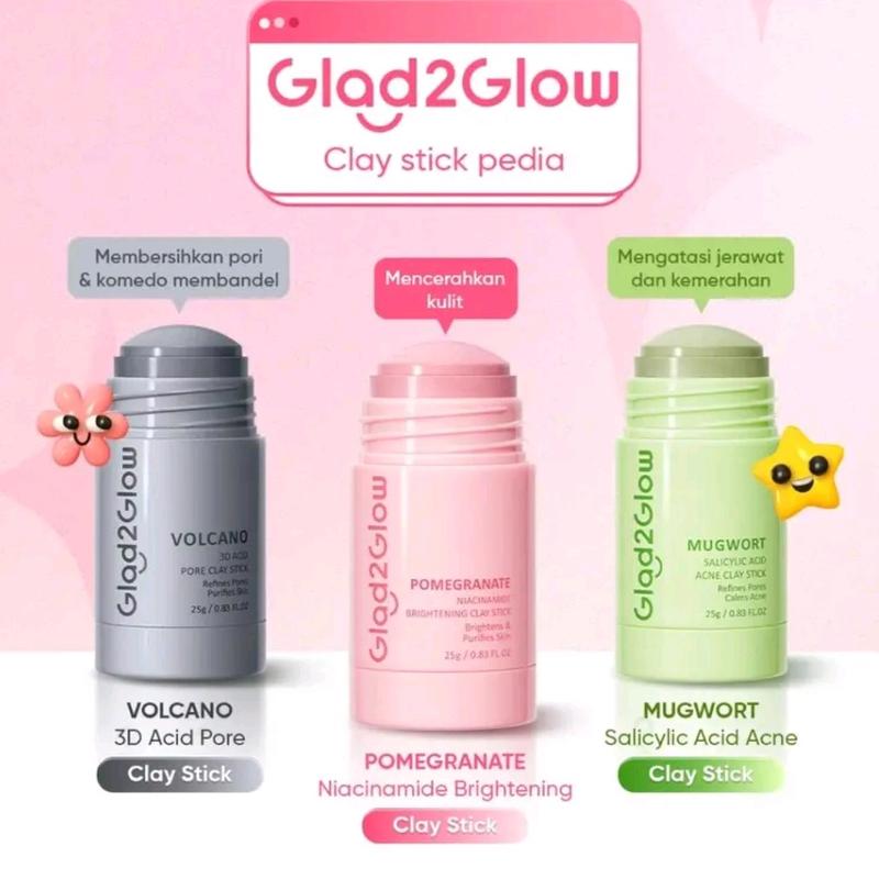 GLAD2GLOW CLAY STICK Mugwort / Volcano / Pomegranate/ Perawatan Wajah/ Komedo/ Masker/ Jerawat/ Melembutkan/ Bopeng 0
