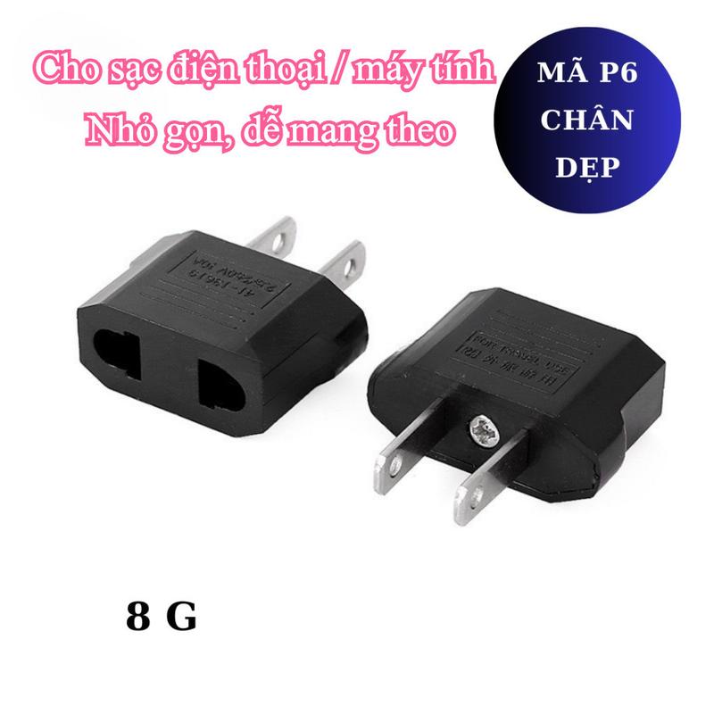 Ổ Chuyển Đổi Phích Cắm mã P6 Từ 2 Dẹt Chân Sang 2 Chân Tròn,Cục chuyển đổi đầu…