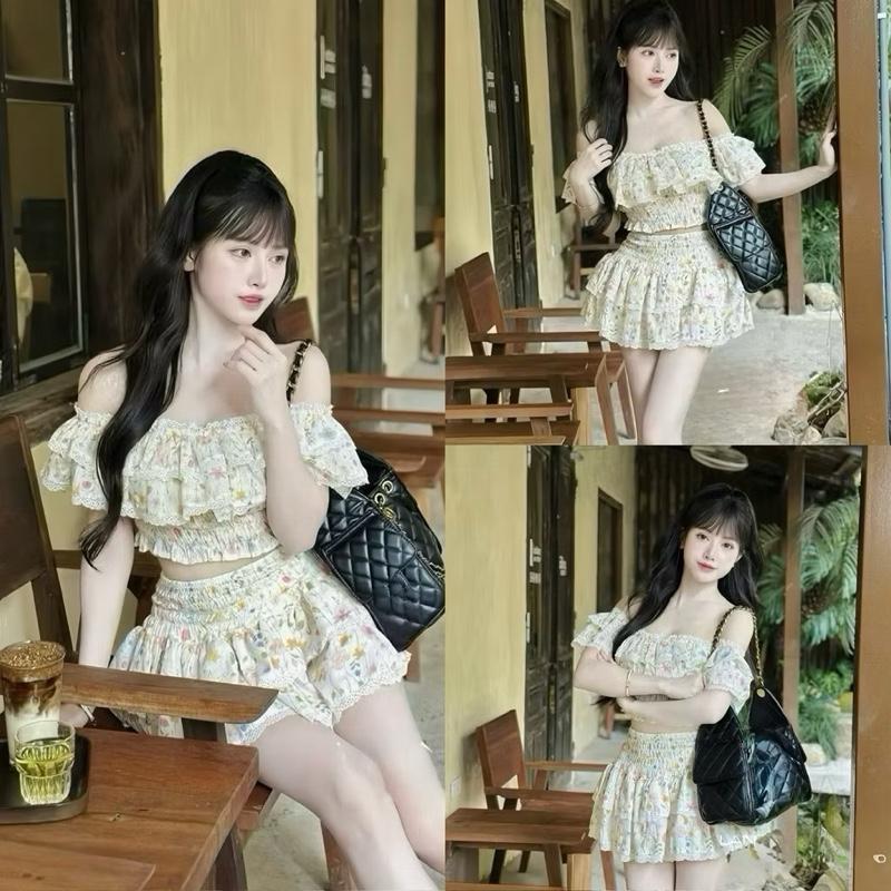 Mèo Mỡ Bigsize — Set thời trang nữ áo hoa trễ vai kèm chân váy tầng xoè bigsize 60-95kg