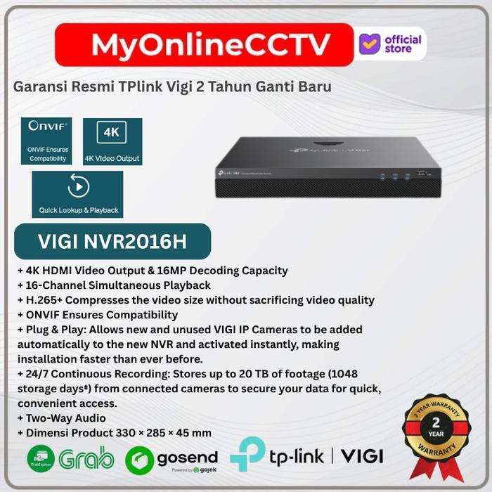 Gambar NVR 16CH VIGI NVR2016H 2 Slot HDD - Support ONVIF Two Way Audio IP Camera CCTV Up To 8MP - NVR ONLY dari MyOnlineCCTV Kota Administrasi Jakarta Barat Tokopedia
