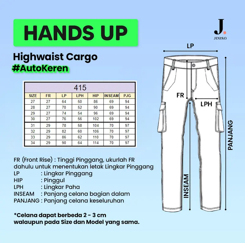 JINISO HANDS UP - 415 Cargo Baggy Highwaist Celana Jeans Wanita 1
