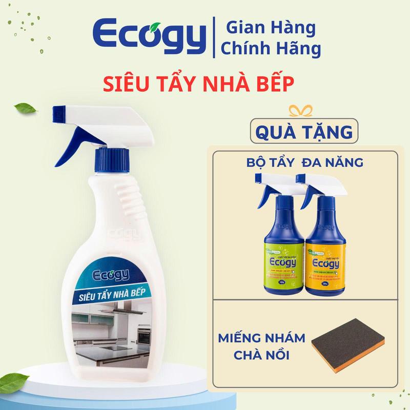 Siêu tẩy nhà bếp Ecogy 500g + QUÀ TẶNG Bộ tẩy đa năng Ecogy 600g 2 chai & Miếng nhám chà nồi - Làm sạch vết két dầu mỡ mốc bẩn và vết cháy đen bám chặt trên xoong chảo mặt bếp lưới hút mùi bếp nướng bồn rửa bát và các vật dụng trong nhà bếp