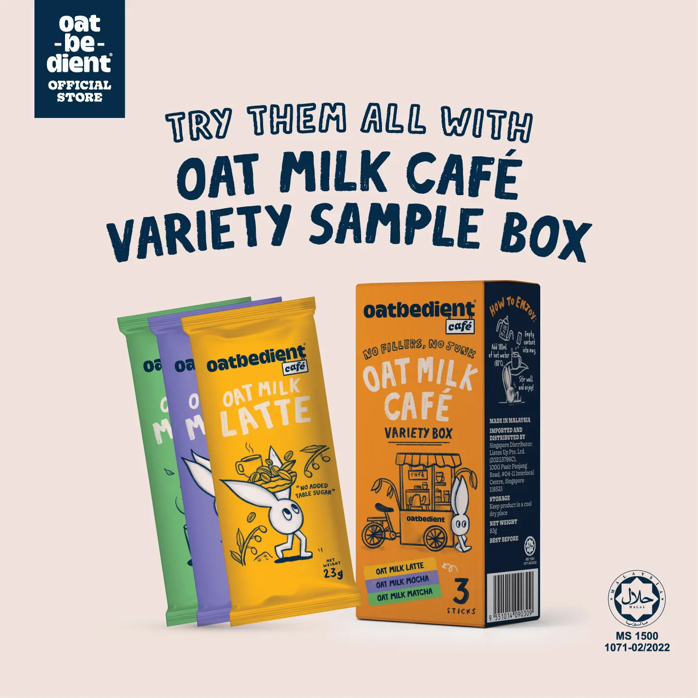 Oatbedient Oat Milk Variety Sample Box - Cafe Series  (1s Latte, Mocha, Matcha)