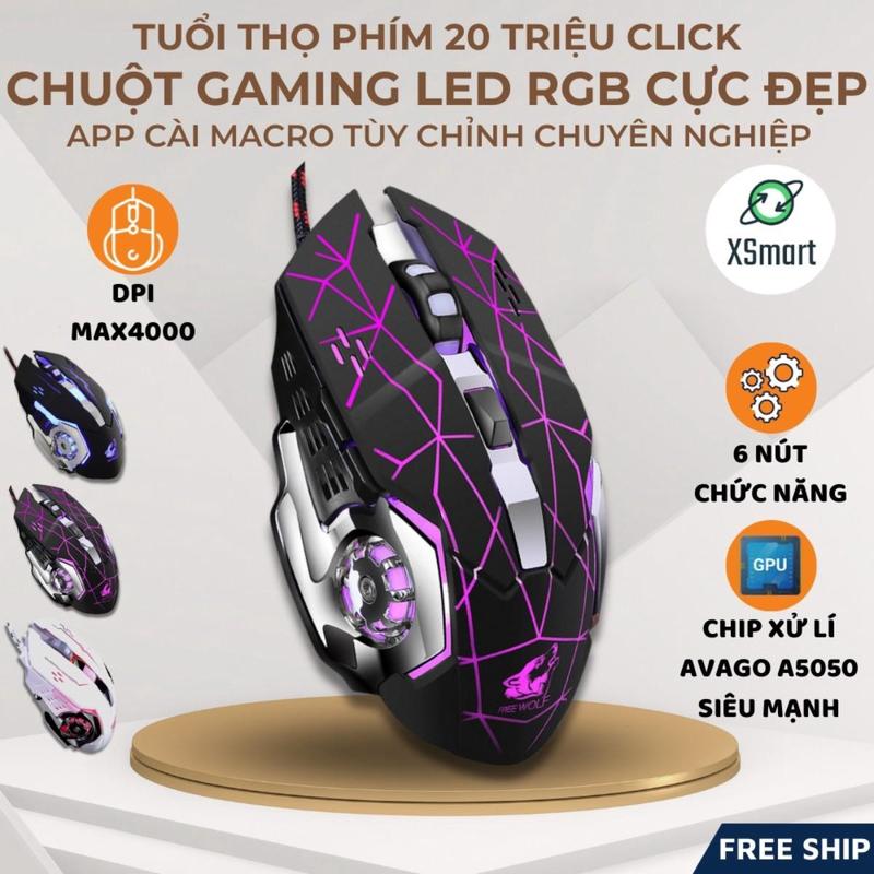 Chuột Gaming Máy Tính Free Wolf V5 Pro LED RGB Đổi Màu Cực Đẹp Chuyên Game,…