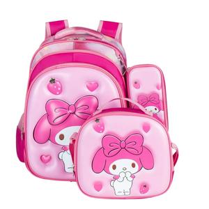FV BAG#9947 NEW 3IN1 3D UNISEX KOREAN JAPANESE ANIME SANRIO MELODY KUROMI MARVEL AVENGERS SPIDERMAN KIDS SCHOOL TRAVEL BACKPACK PENCIL CASE LUNCHBOX