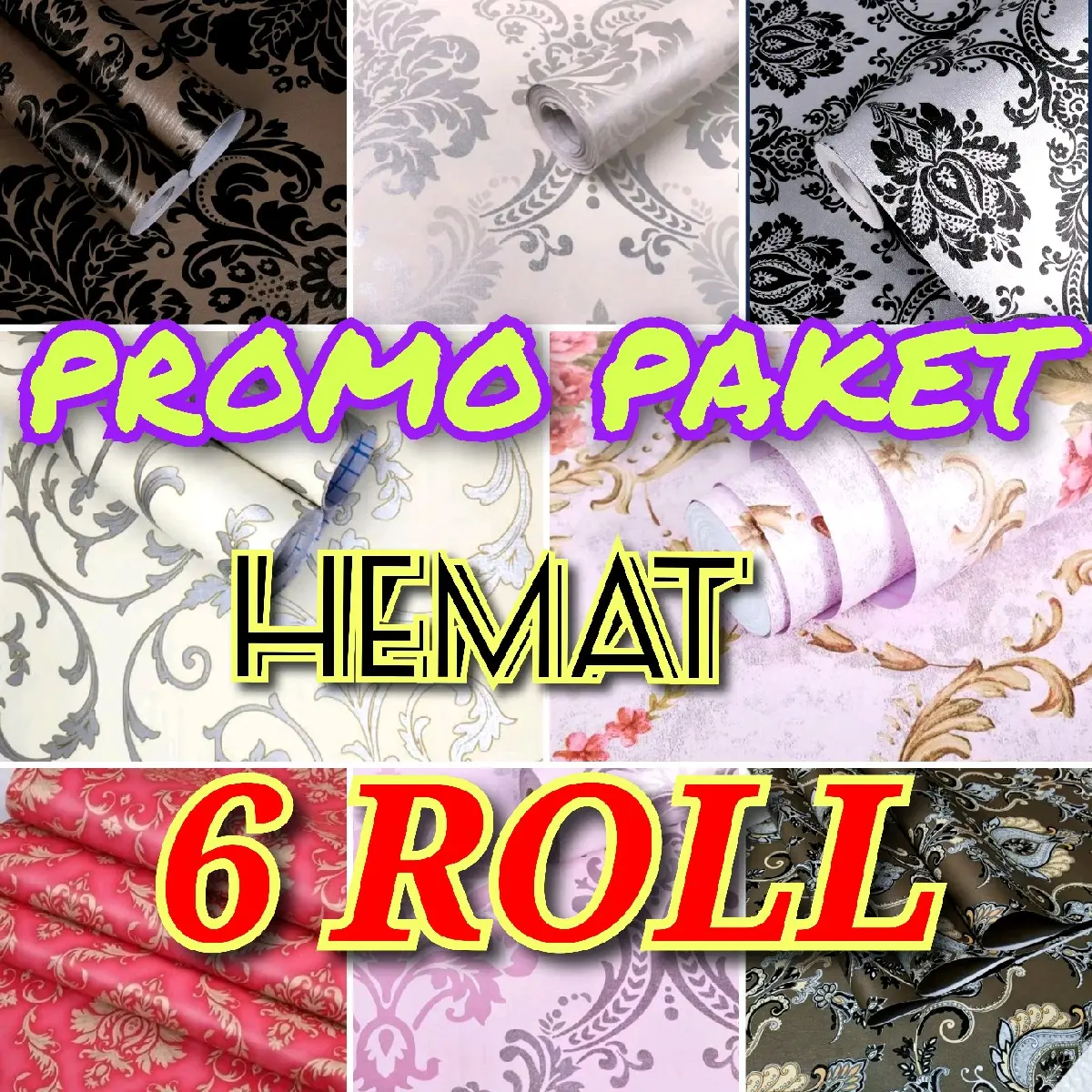 Paket Hemat 6 Roll Wallpaper Sticker Dinding Bati Bunga Dekorasi Ruang Tamu Kamar Tidur Mewah Kertas PVC
