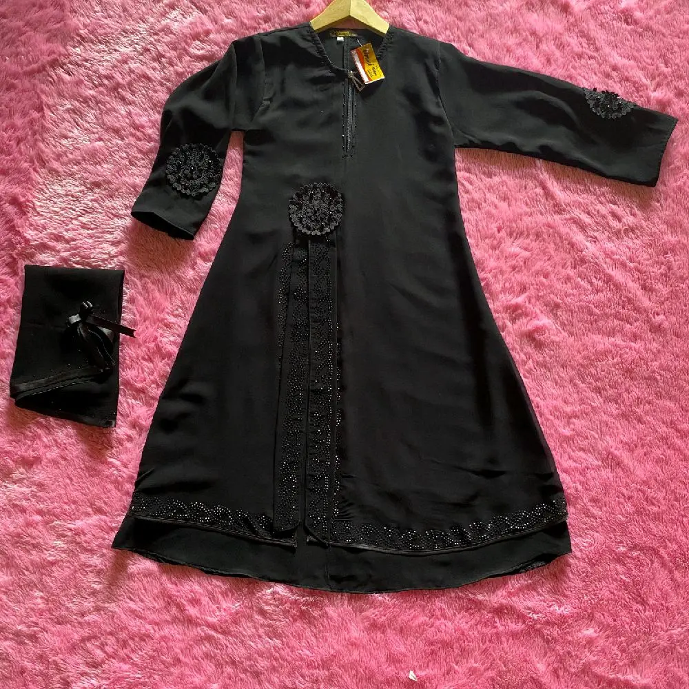 Setelan Anak Abaya RUQOYAH Bahan Jetblack dan Sifon Silky - Atasan, Celana, Wanita, Baju, Tunik, Gamis, Shakila, Muslim, Kancing, Panjang