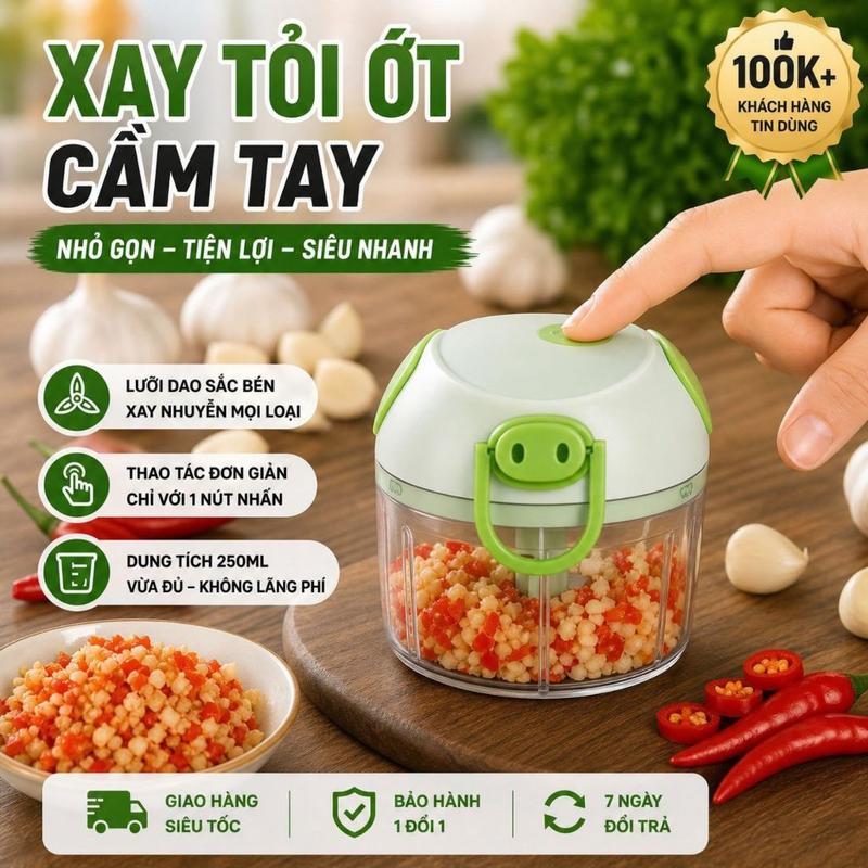 Máy xay tỏi ớt mini đa năng 3 lưỡi kéo tay xay tỏi ớt hành xay rau củ quả tiện…