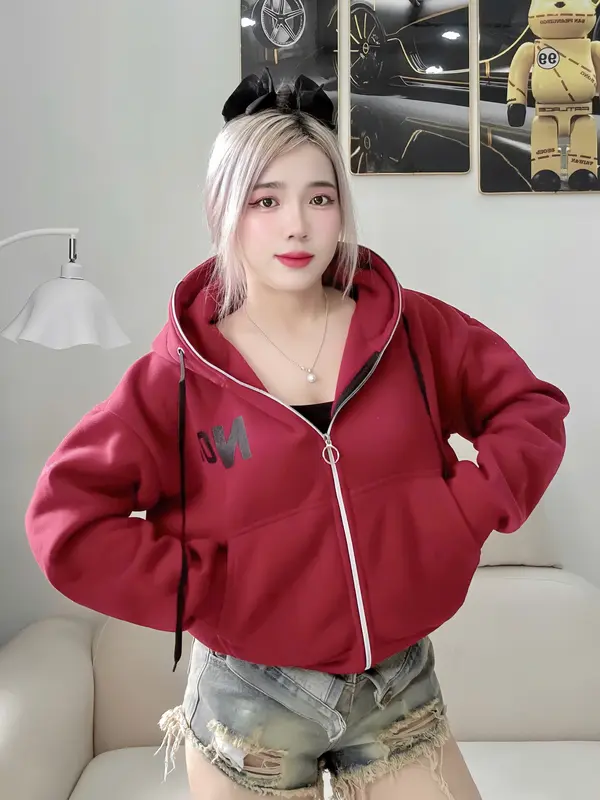Áo Khoác Nỉ Form Rộng - Áo Khoác Nón To In Chữ Hoodie Zíp 4 Túi Unisex MissStore Fullsize M L. Nữ Women 1