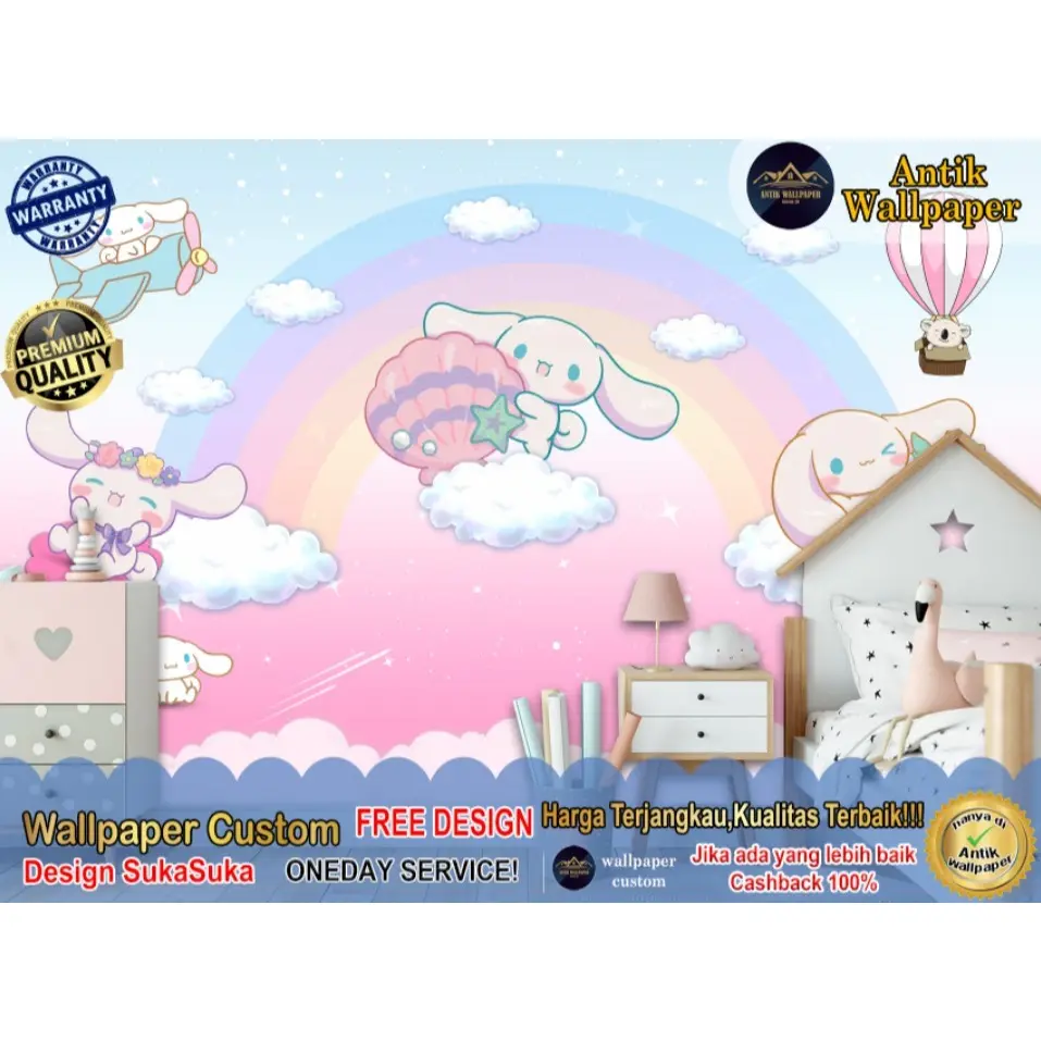 Wallpaper Dinding Custom 3D Tema Sanrio - Karakter Anak - WallSticker