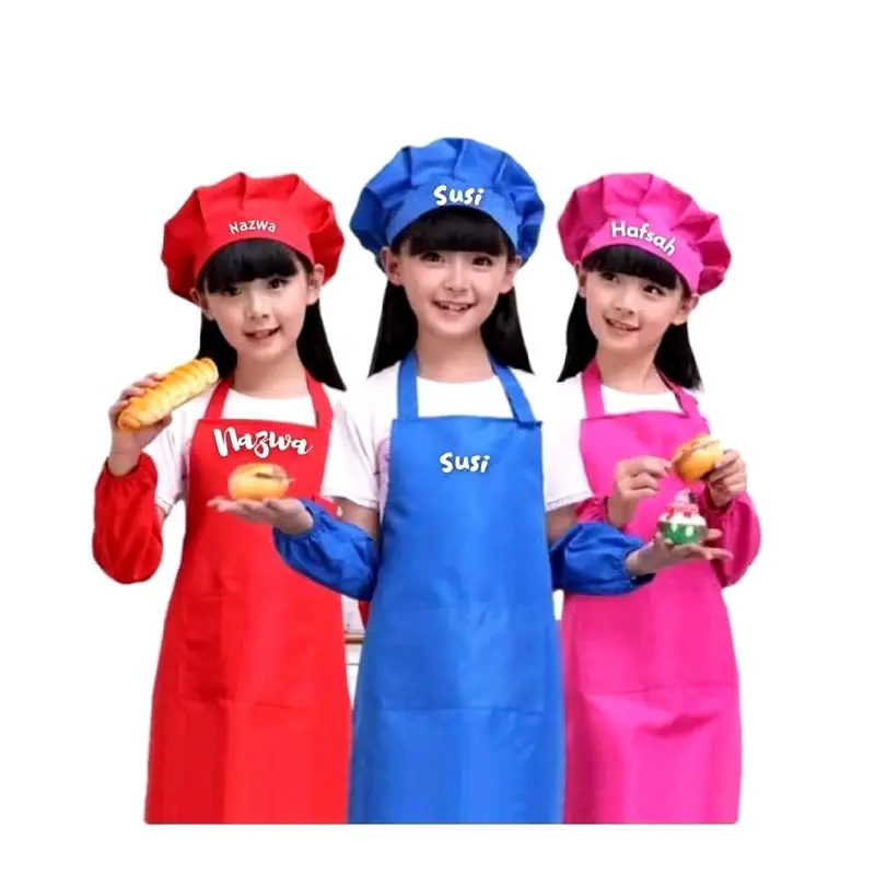 Topi Chef Anak Dan Apron Celemek Satu Set Free Bordir Nama Topi Chef Celemek anak Bisa Bordir nama topi  sd  merah  putih 7
