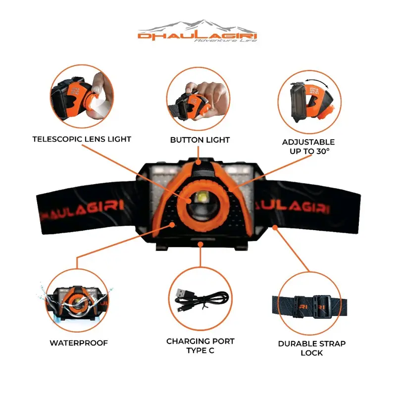 Dhaulagiri Rechargeable Headlamp 617 Senter Kepala waterproof Camping hiking 1