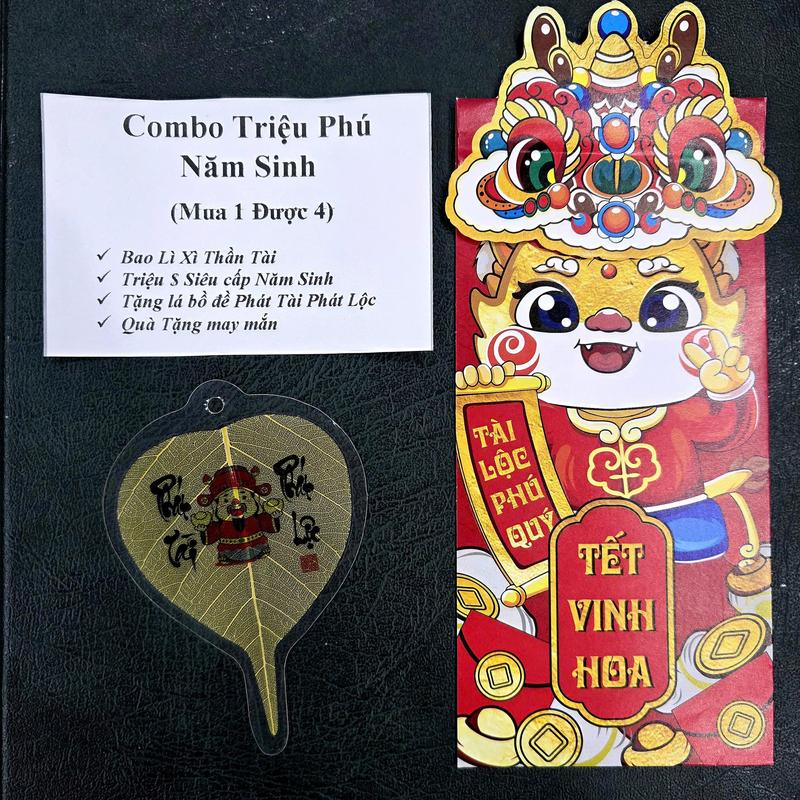 Combo Triệu Phú Năm Sinh: gồm Bao Lì Xì + Triệu Phú Năm Sinh 9999 + Tặng lá bồ đề Phát Tài Phát Lộc & Quà Tặng May Mắn