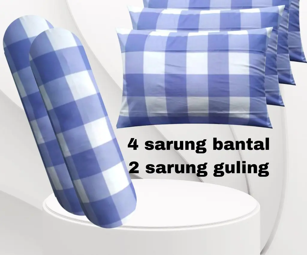 Sarban sargul isi 6pcs 4 sarung bantal dan 2 guling motif kotak-kotak bahan katun halus