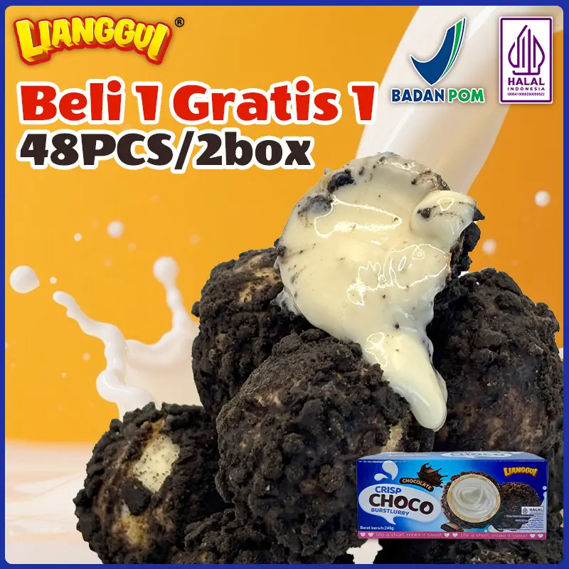 [HALAL]  Lianggui Kue Bulat Blaster Coklat! Isi coklat meledak dalam satu gigitan, Beli 1 Gratis 1, Makanan ringan wajib untuk siang teh dan nonton drama 0