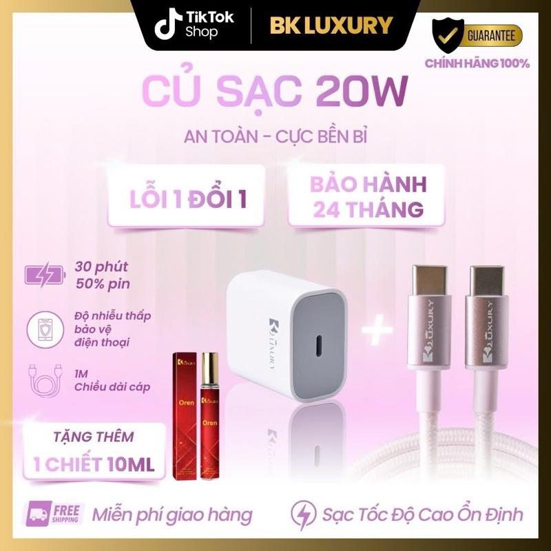 Bộ Sạc Nhanh Dù + Nước Hoa 10ML BK LUXURY Bọc Dù 20W IPHONE 15-17PRO BẢO HÀNH 24 THÁNG