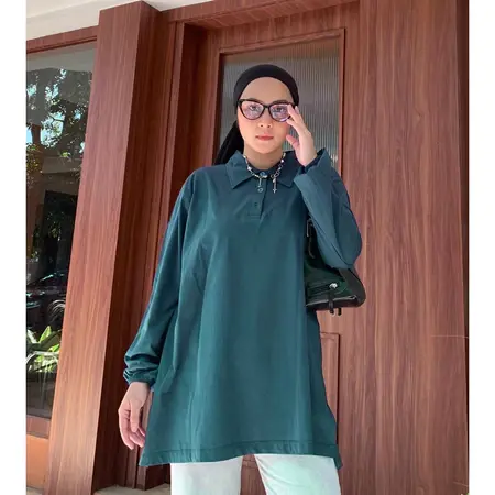 KAOS OVERSIZED COMBED KERAH KANCING KAOS POLLO DAILY TOP JUMBO XXL BASIC POLOS TANGAN PANJANG 30S naydee 1