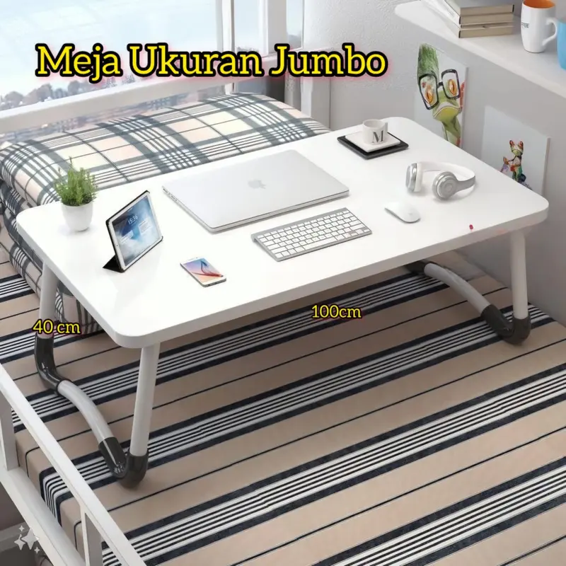 Meja Belajar Lipat Lesehan 100x40 80x40 60x40 Putih Meja Laptop Serbaguna Besar untuk 0