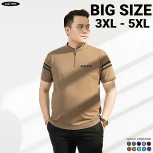 A Store Kaos Kerah Shanghai Pria Zipper Saku Polet Lengan Bergaris Bahan Katun BIG SIZE- Kaos Koko Pria Resleting Keren Premium Distro Terbaru dengan Desain Minimalist Style