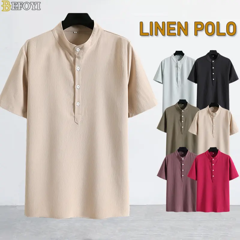Kurta Baju lelaki Baju Raya men shirts cotton linen kurta lengan Pendek purple casual short sleeves Korean casual T shirt tops plus size xh808