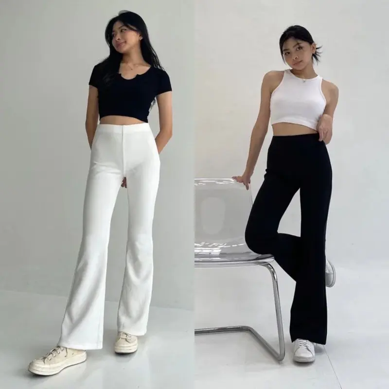 Flare Pants Celana Kulot Highwaist Panjang Cutbray Scuba Wanita