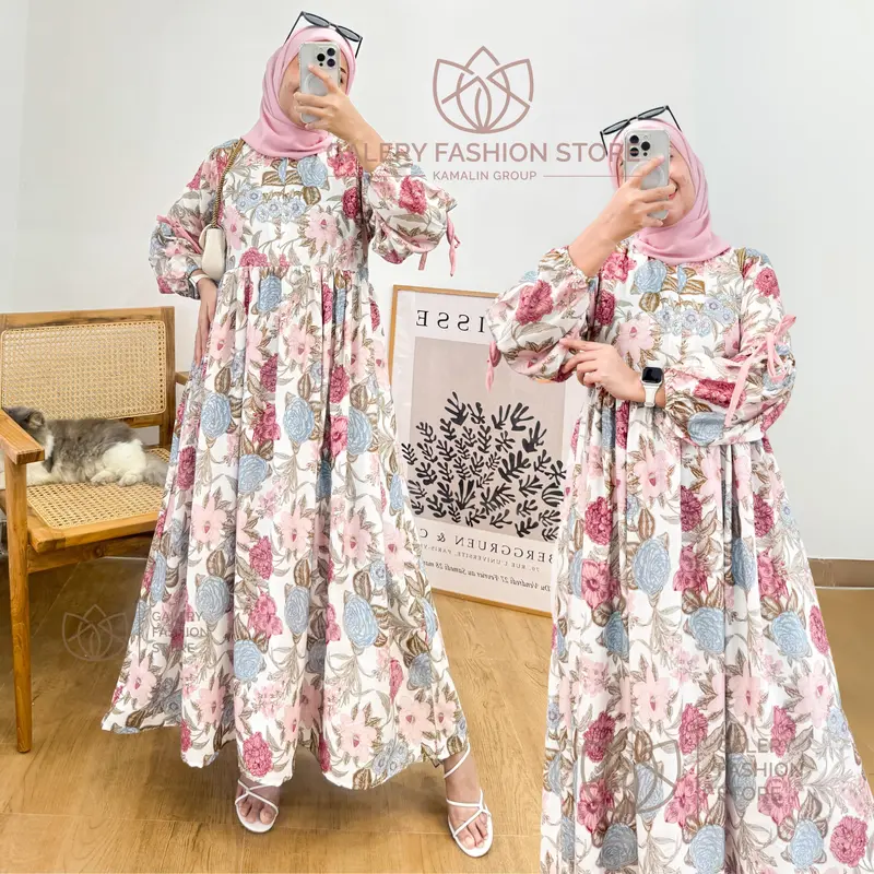 Midi Dress Pita Rayon Premium  Gamis Jumbo Busui Zipper  Kode Illaya By Kamalin 1